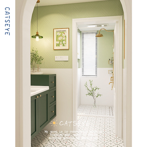 猫眼法式卫生间瓷砖复古小花砖 绿色厨房墙砖厕所浴室地砖300x600