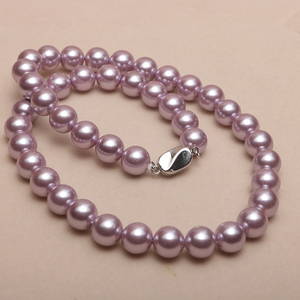 时尚气质贝壳珍珠项链女 8-10mm正圆彩色贝珠项链 送妈妈女友礼物
