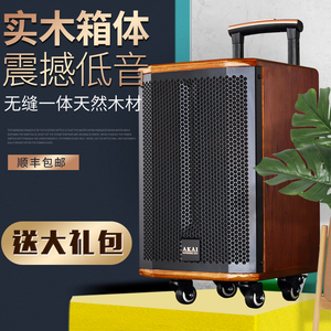 akai/雅佳15寸广场舞音箱拉杆充电户外蓝牙无线u段话筒木质音响