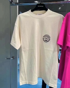 balenciaga/巴黎世家 刺绣剪刀麦穗/双勾logo 灰色米白色 短袖t恤
