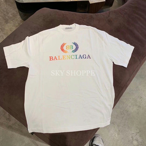 balenciaga/巴黎世家 彩色彩虹 bb刺绣麦穗logo 白色 短袖t恤