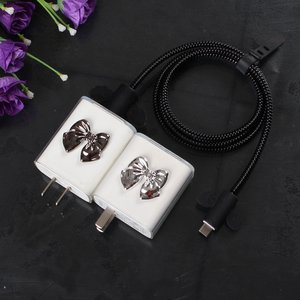 10x note9 8pro手机cc9充电器壳子数据线缠绕绳亮银蝴蝶结装饰保护套