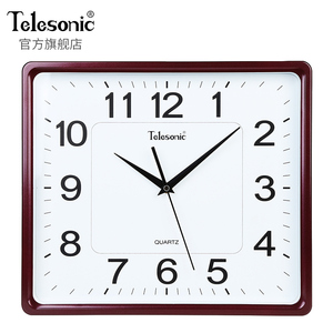 TELESONIC/天王星方形客厅静音挂钟现代办公简约钟表大字居家时钟
