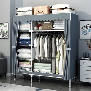 衣柜家用卧室简易组装布衣柜全钢架加粗加厚结实耐用出租房挂衣柜