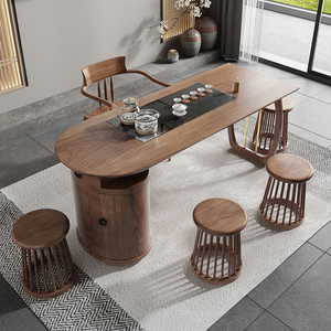 新中式实木茶桌椅组合民宿茶室简约现代泡功夫茶台办公桌套装家具