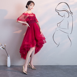 孕妇敬酒服新娘2022新款酒红色气质高腰遮肚子结婚礼服女前短后长