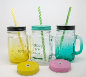 创意彩色梅森杯果汁饮料吸管玻璃水杯子菠萝带盖公鸡杯把子杯骷髅