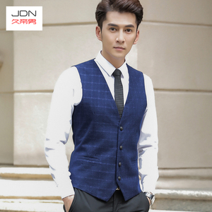 格子西服马甲男秋季韩版修身男士西服衬衫背心商务正装马夹帅气潮