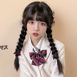 假发女长直发麻花辫子空气刘海自然逼真软妹可爱双马尾辫子全头套