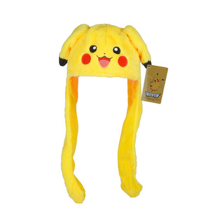 正版皮卡丘耳朵能动的帽子比卡丘一捏会动的网红耳朵帽子秋冬耳罩