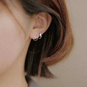 小麋人925纯银假装两个耳洞耳钉耳环弹簧创意耳圈欧美新品潮女款