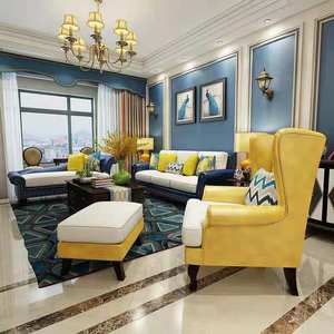 轻奢美式沙发皮布田园乡村地中海风格三人老虎椅高端小户型客厅