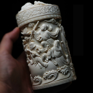 和顺斋猛犸象牙茶叶筒象牙雕刻八仙过海大茶罐原创款收藏礼品商务