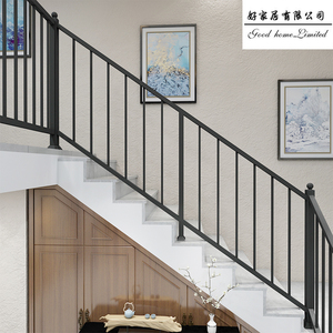 现代铁艺楼梯扶手阳台护栏室内家用走廊飘窗阁楼装饰创意栏杆实木