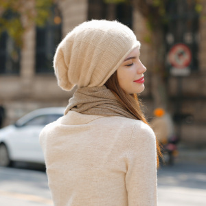 2021新款秋冬羊绒帽子女针织羊毛堆堆帽加厚纯色卷边毛线帽百搭潮