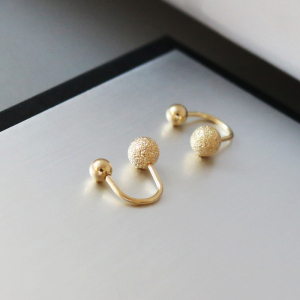 jmo韩国纯14k金黄金耳钉 精致个性弯杆磨砂拧螺丝u型耳骨钉耳饰女