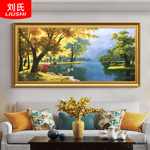 静美天鹅湖手绘油画欧式客厅山水风景挂画沙发背景墙装饰画壁画横