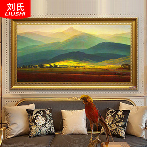 纯手绘欧式风景油画巨人山美式客厅沙发背景墙挂画玄关简欧装饰画