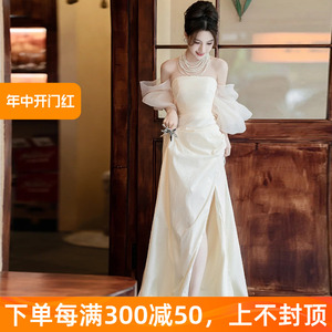 香槟色轻婚纱2024新款新娘结婚高端小众森系简约韩式出门迎宾礼服