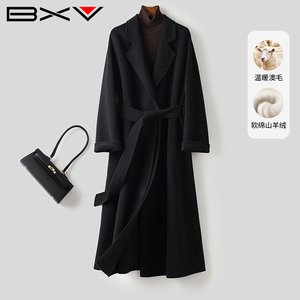 BXV黑色山羊绒大衣女中长款2024秋冬新款轻奢气质双面呢外套长款