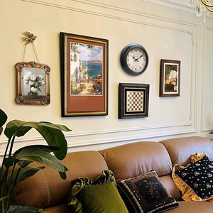 美式客厅装饰画法式沙发背景墙壁画餐厅玄关走廊复古钟表组合挂画