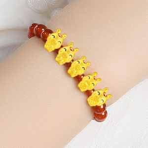 凤禧黄金手链兔生肖转运珠足金本命年五福兔手串手链送女友