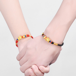 黄金貔貅999足金情侣手链一对3d硬金本命年红绳手串男士女士礼物