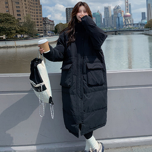 韩系黑色中长款羽绒棉服女冬2023新款高级感超好看棉衣棉袄厚外套