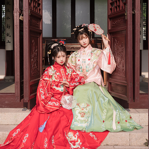 洛竹江山梦原创织锦缎明制汉服女套装立领刺绣琵琶袖马面袄裙6m摆