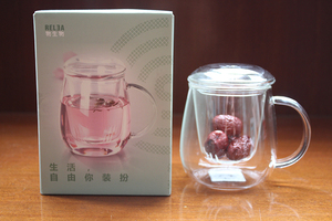 物生物玻璃杯耐高温透明茶水杯泡茶杯办公室女生水杯送礼花茶杯子