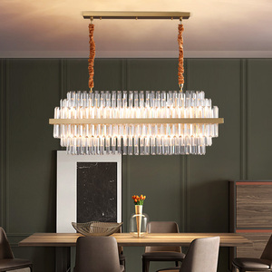 全铜水晶吊灯后现代简约大气长方形吧台灯别墅设计师黄铜餐厅灯具