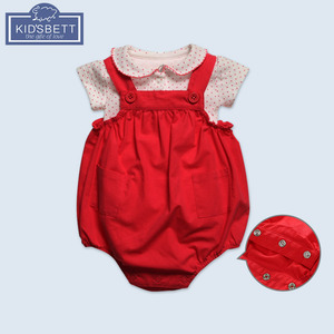 贝儿甜甜童装夏新款女宝宝红色外出周岁服背带裤两件套婴儿套装