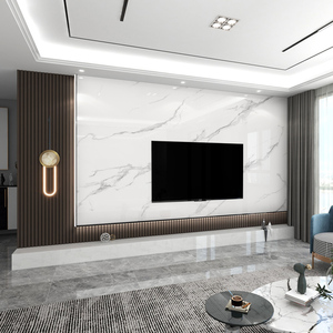 云樽岩板大板电视背景墙瓷砖悬空现代简约轻奢客厅实木格栅装饰柜