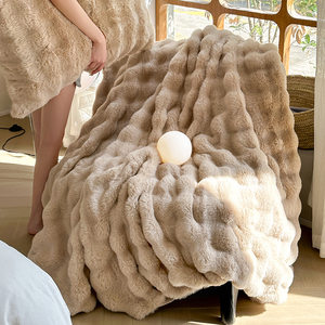 高端轻奢兔毛绒毛毯冬季加厚保暖午睡沙发盖毯办公室午休披毯被子