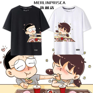 机器猫野比大雄静香男女生情侣休闲周边衣服印花短袖t恤青少年
