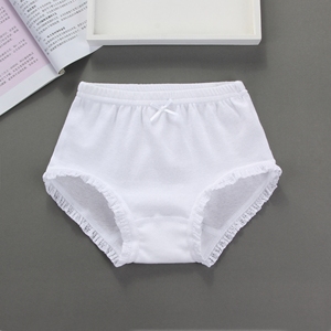 日系优质 女童内裤纯棉纯白四季弹力花边白色三角安全平角裤儿童