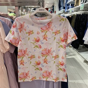 baleno班尼路女装优质纯棉薄款圆领满版宽松印花短袖t恤88103002
