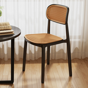 藤编椅子塑料家用北欧可叠放餐椅户外休闲靠背椅小户型扶手书桌椅