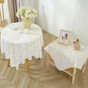 米白蕾丝桌布高级感北欧台布圆桌盖布长方形绣花纱盖巾茶几床头柜