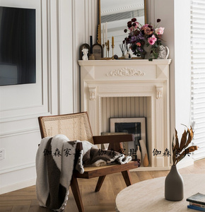 简美雕花实木壁炉装饰柜轻奢置物架法式民宿玄关陈列柜摄影艺术