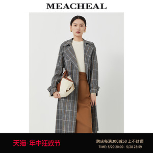 MEACHEAL米茜尔秋季新款格纹风衣时尚休闲女士外套