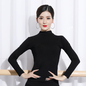半高领舞蹈服女紧身莫代尔棉成人秋冬黑色摩登拉丁舞长袖修身上衣