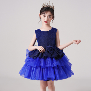 小女孩舞蹈蓬蓬裙演出服纱裙少儿女童六一儿童节蓝色表演服公主裙