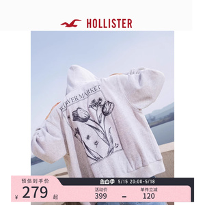 Hollister24春夏新款美式毛圈布休印花帽衫卫衣外套女 358516-1