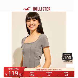 Hollister24春夏新款辣妹短款鱼骨修身短袖T恤上衣 女 KI339-4088