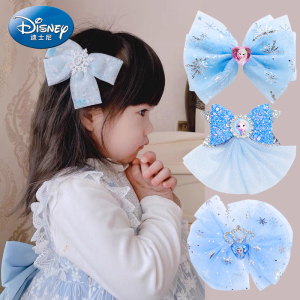 迪士尼儿童蝴蝶结发夹艾莎公主女童头饰爱莎冰雪奇缘发卡蓝色发饰