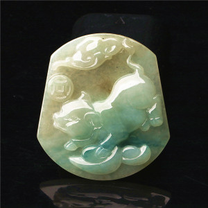 正品翡翠a货黄加绿猪牌挂件缅甸玉雕冰糯种生肖猪吊坠带鉴定证书