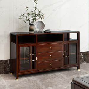 华巢新中式轻奢黑檀色乌金木1.5米长多功能备餐柜酒柜实木餐边柜