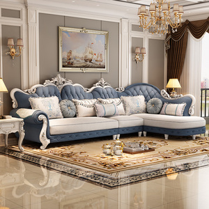 欧式布艺沙发组合现代简约l型大小户型客厅科技布艺实木简欧沙发
