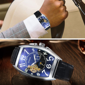 辛巴抖音网红同款手表辛有志方形陀酒桶形男士皮带镂空机械表